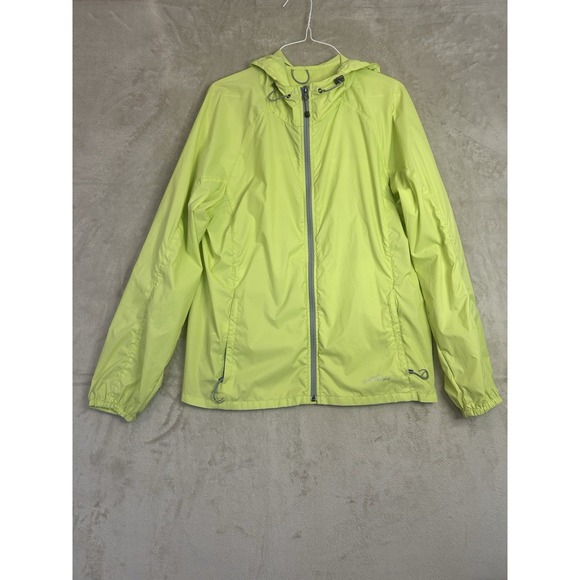 Eddie Bauer Jackets & Blazers - Eddie Bauer Women's Large Windbreaker Lime Green Hooded‎ Ripstop Jacket